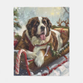 Sint Bernard Hond Kerstfeest Fleece Deken (Voorkant)