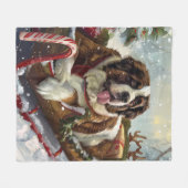 Sint Bernard Hond Kerstfeest Fleece Deken (Voorkant (Horizontaal))