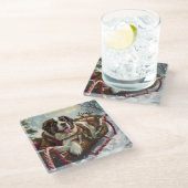 Sint Bernard Hond Kerstfeest Glazen Onderzetter (Schuin)