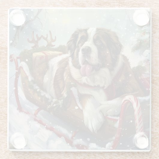 Sint Bernard Hond Kerstfeest Glazen Onderzetter (Achterkant)