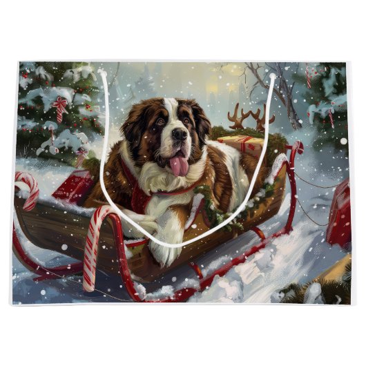 Sint Bernard Hond Kerstfeest Groot Cadeauzakje (Voorkant)