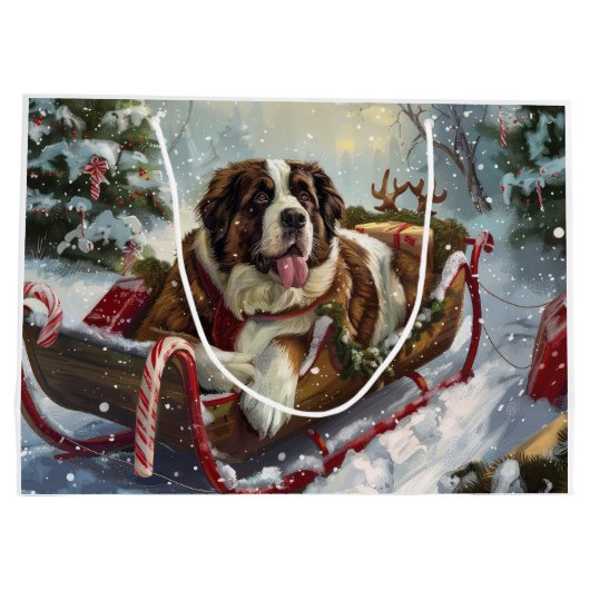 Sint Bernard Hond Kerstfeest Groot Cadeauzakje (Achterkant)