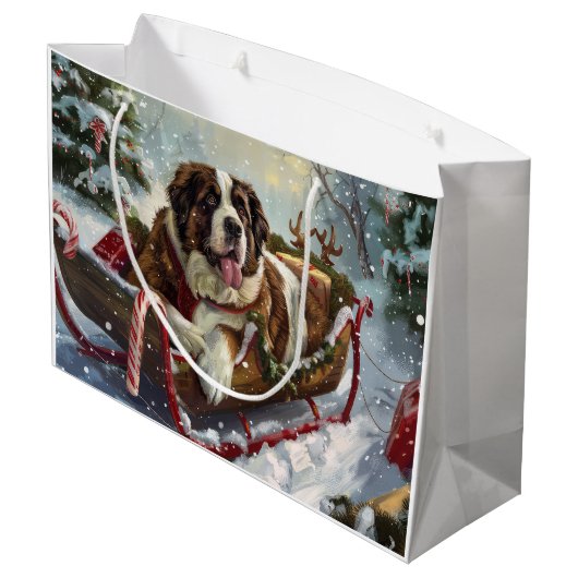 Sint Bernard Hond Kerstfeest Groot Cadeauzakje (Achterkant Gekanteld)