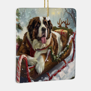 Sint Bernard Hond Kerstfeest Keramisch Ornament