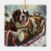 Sint Bernard Hond Kerstfeest Keramisch Ornament (Achterkant)