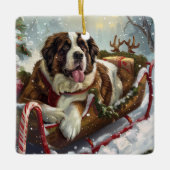 Sint Bernard Hond Kerstfeest Keramisch Ornament (Voorkant)