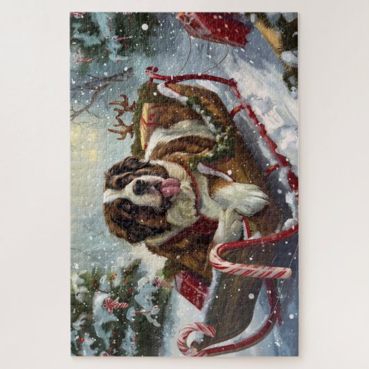 Sint Bernard Hond Kerstfeest Legpuzzel (Verticaal)