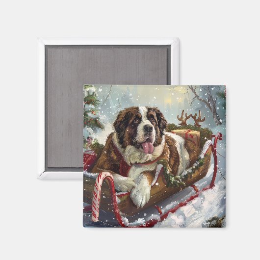 Sint Bernard Hond Kerstfeest Magneet (Voorkant / Achterkant)