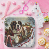 Sint Bernard Hond Kerstfeest Papieren Bordje (Feest)