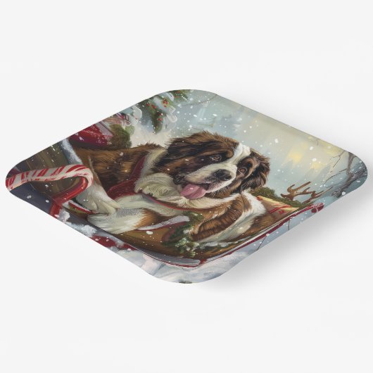 Sint Bernard Hond Kerstfeest Papieren Bordje (Gebogen)