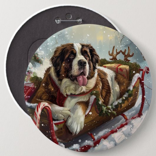 Sint Bernard Hond Kerstfeest Ronde Button 6,0 Cm (Voorkant /achterkant)