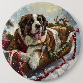 Sint Bernard Hond Kerstfeest Ronde Button 6,0 Cm (Voorkant)