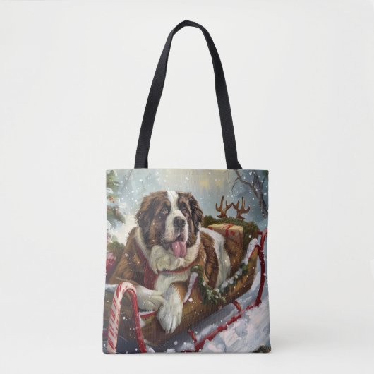 Sint Bernard Hond Kerstfeest Tote Bag (Voorkant)