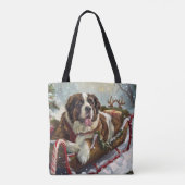 Sint Bernard Hond Kerstfeest Tote Bag (Achterkant)