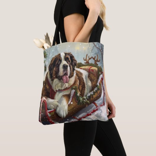 Sint Bernard Hond Kerstfeest Tote Bag (Dichtbij)