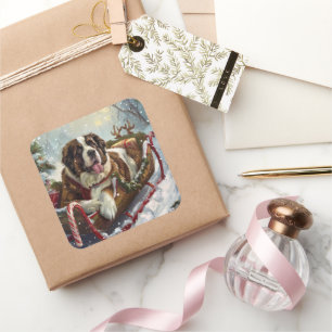 Sint Bernard Hond Kerstfeest Vierkante Sticker