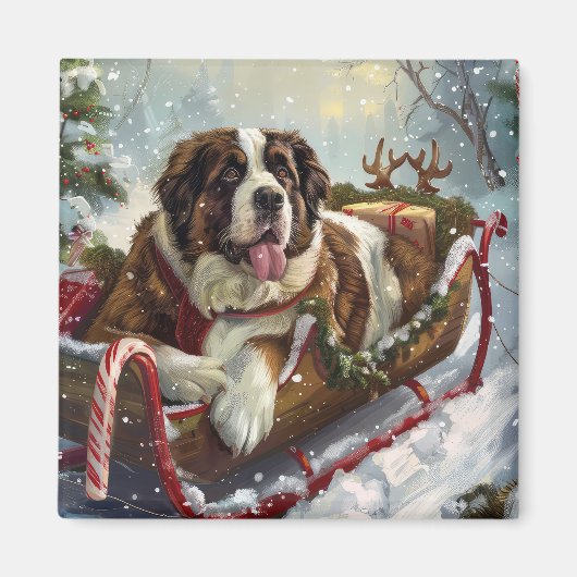 Sint-bernard-hond Kerstmis Festief Magneet (Voorkant)