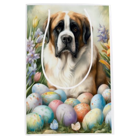Sint Bernard Hond met Paaseieren Vakantie Medium Cadeauzakje (Voorkant)