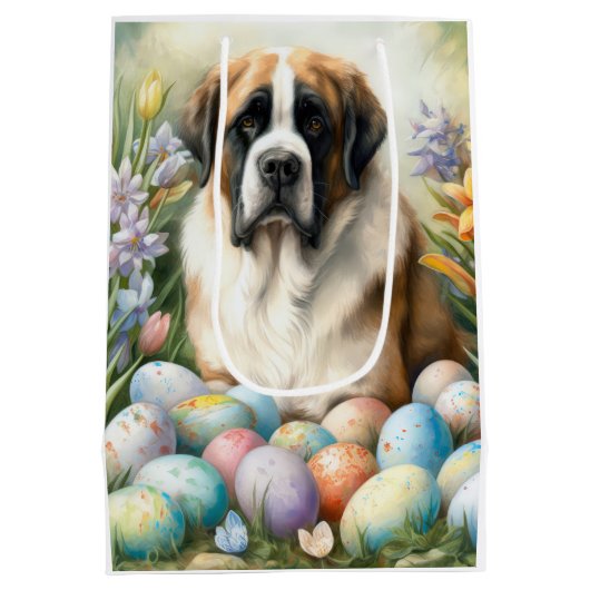 Sint Bernard Hond met Paaseieren Vakantie Medium Cadeauzakje (Achterkant)