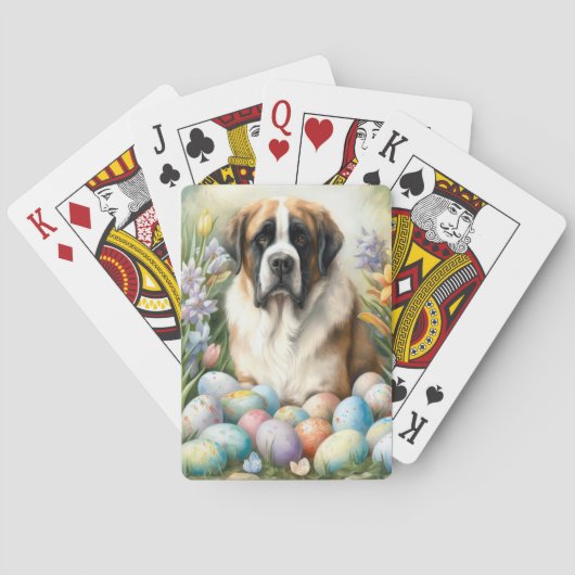 Sint Bernard Hond met Paaseieren Vakantie Pokerkaarten (Achterkant)