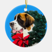 Sint-Bernard-hond met Wreath-sieroog Keramisch Ornament (Voorkant)