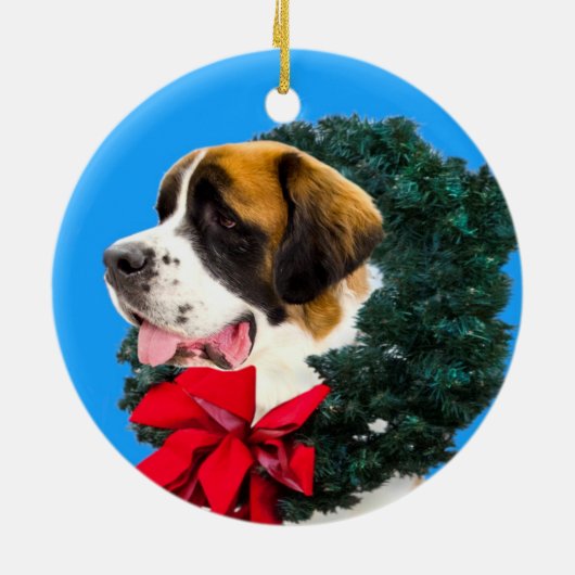 Sint-Bernard-hond met Wreath-sieroog Keramisch Ornament (Achterkant)