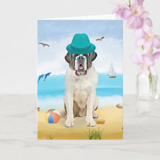 Sint Bernard Hond op het strand Kaart (Orchidee)