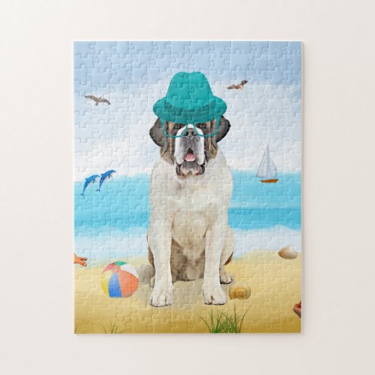 Sint Bernard Hond op het strand Legpuzzel (Verticaal)