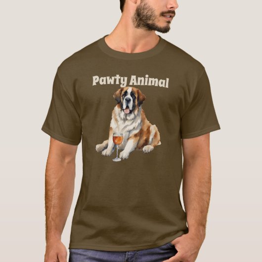 Sint Bernard Hond Pawty Dier T-shirt (Voorkant)