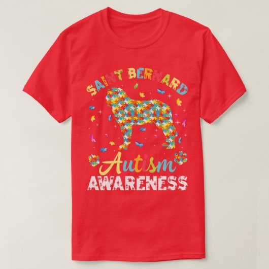 Sint Bernard Hond Voor Autisme Bewustzijn Maand Da T-shirt (Design voorkant)