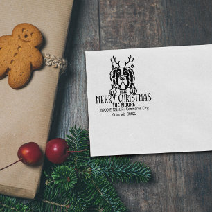 Sint Bernard Hond Vrolijk Kerstmis Retouradres Rubberstempel