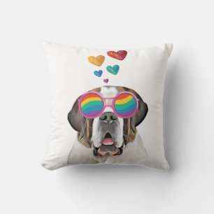 Sint Bernard Honden met Hartjes Valentijnsdag Kussen