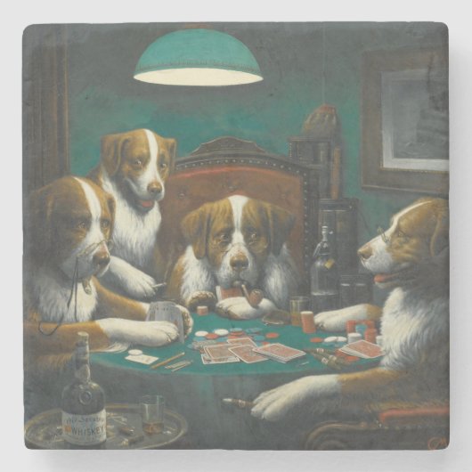 sint bernard honden spelen poker stenen onderzetter (Voorkant)