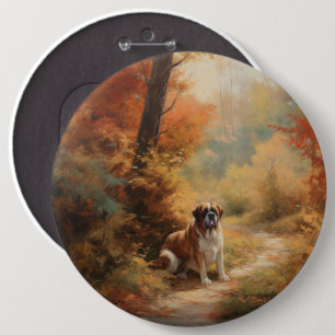 Sint Bernard in Herfst laat Herfst inspireren Ronde Button 6,0 Cm