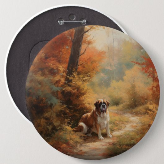 Sint Bernard in Herfst laat Herfst inspireren Ronde Button 6,0 Cm (Voorkant /achterkant)