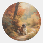 Sint Bernard in Herfst laat Herfst inspireren Ronde Sticker (Voorkant)