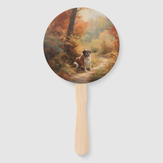 Sint-Bernard in herfstbladeren val inspireert Handwaaier (Voorkant)