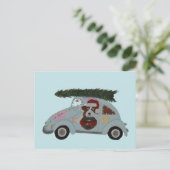 Sint-Bernard in hippieauto met Kerst Briefkaart (Staand voorkant)