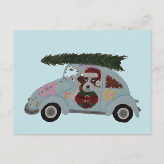 Sint-Bernard in hippieauto met Kerst Briefkaart (Voorkant)