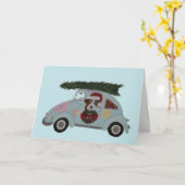 Sint-Bernard in hippieauto met Kerst Kaart (Gele Bloem)