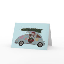 Sint-Bernard in hippieauto met Kerst