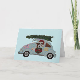 Sint-Bernard in hippieauto met Kerst Kaart
