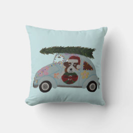 Sint-Bernard in hippieauto met Kerstmis Kussen