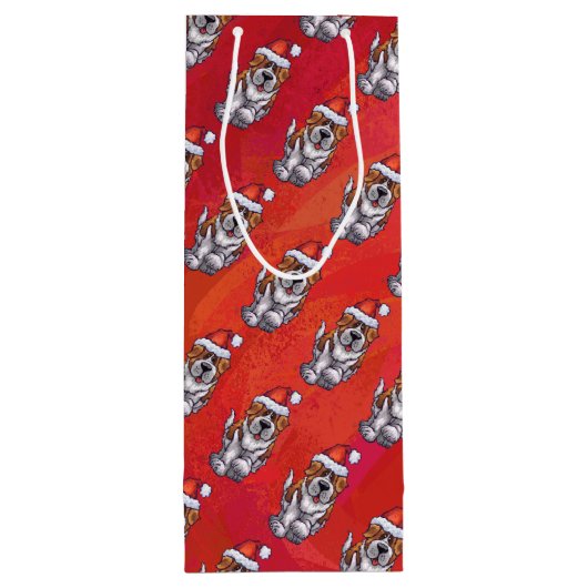 Sint-Bernard in Pet Pattern op Red Wijn Cadeautas (Achterkant)