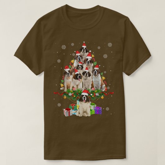 Sint Bernard-kerstboom Lights Funny Dog-programma T-shirt (Design voorkant)