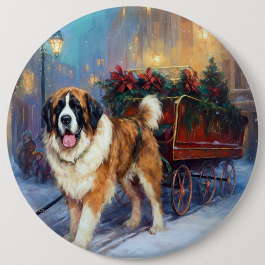 Sint-Bernard Kerstfeestseizoen Ronde Button 6,0 Cm (Voorkant)