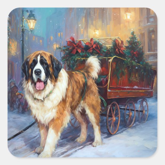 Sint-Bernard Kerstfeestseizoen Vierkante Sticker (Voorkant)