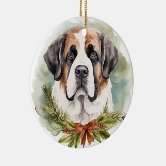 Sint Bernard Kerstkrans Feestelijke Pup Keramisch Ornament (Rechts)