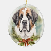 Sint Bernard Kerstkrans Feestelijke Pup Keramisch Ornament (Links)