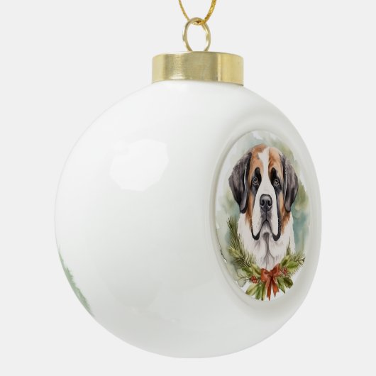 Sint Bernard Kerstkrans Feestelijke Pup Keramische Bal Ornament (Links)